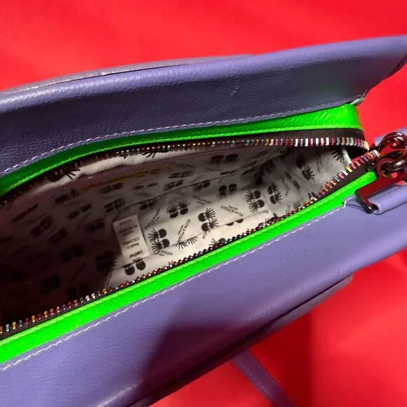 Min & Mon Leather Crossbody Bag – Lavender & Lilac with Neon Green Accents - Picture 6 of 12